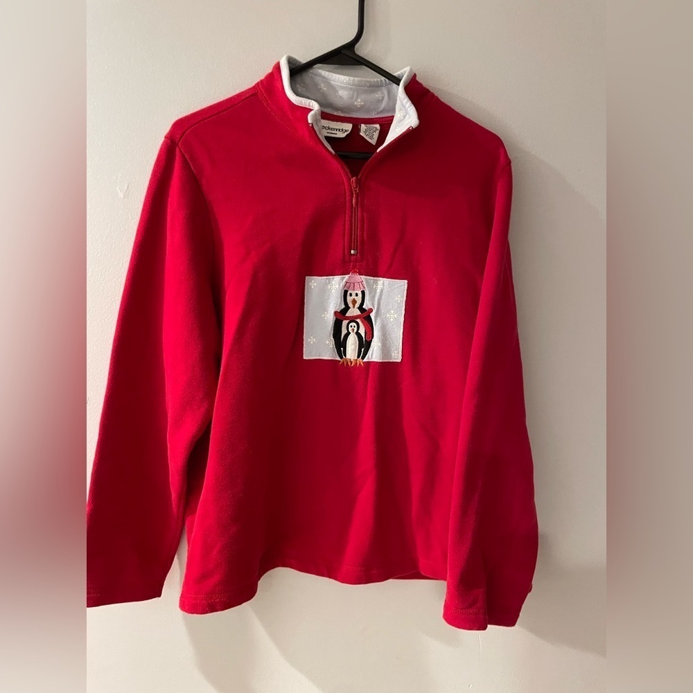 Red Quarter-Zip holiday embroidered penguin sweatshirt size 1X Breckenridge